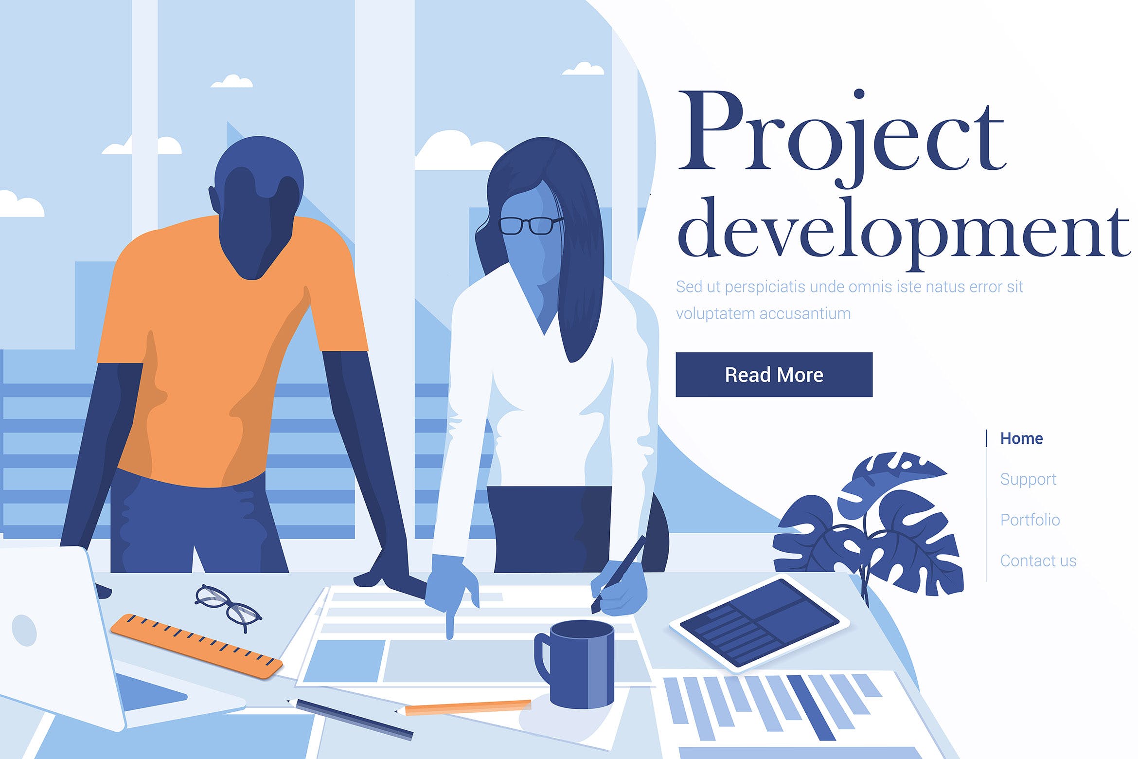 项目开发管理扁平化设计现代设计概念插画 Flat Modern design Illustration of Project插图