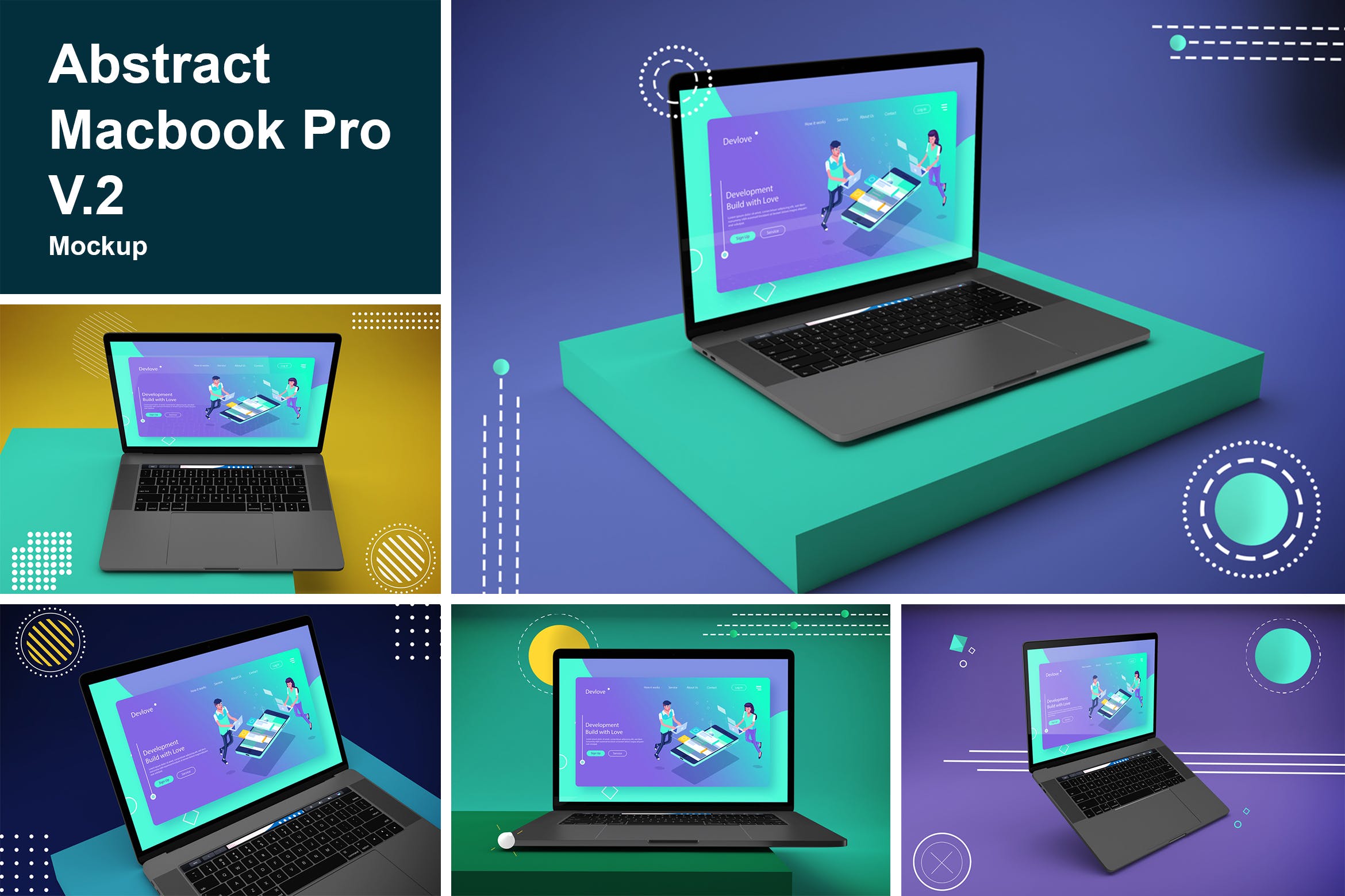 抽象背景Macbook Pro笔记本电脑素材库精选样机模板v2 Abstract Macbook Pro Mockup V.2插图