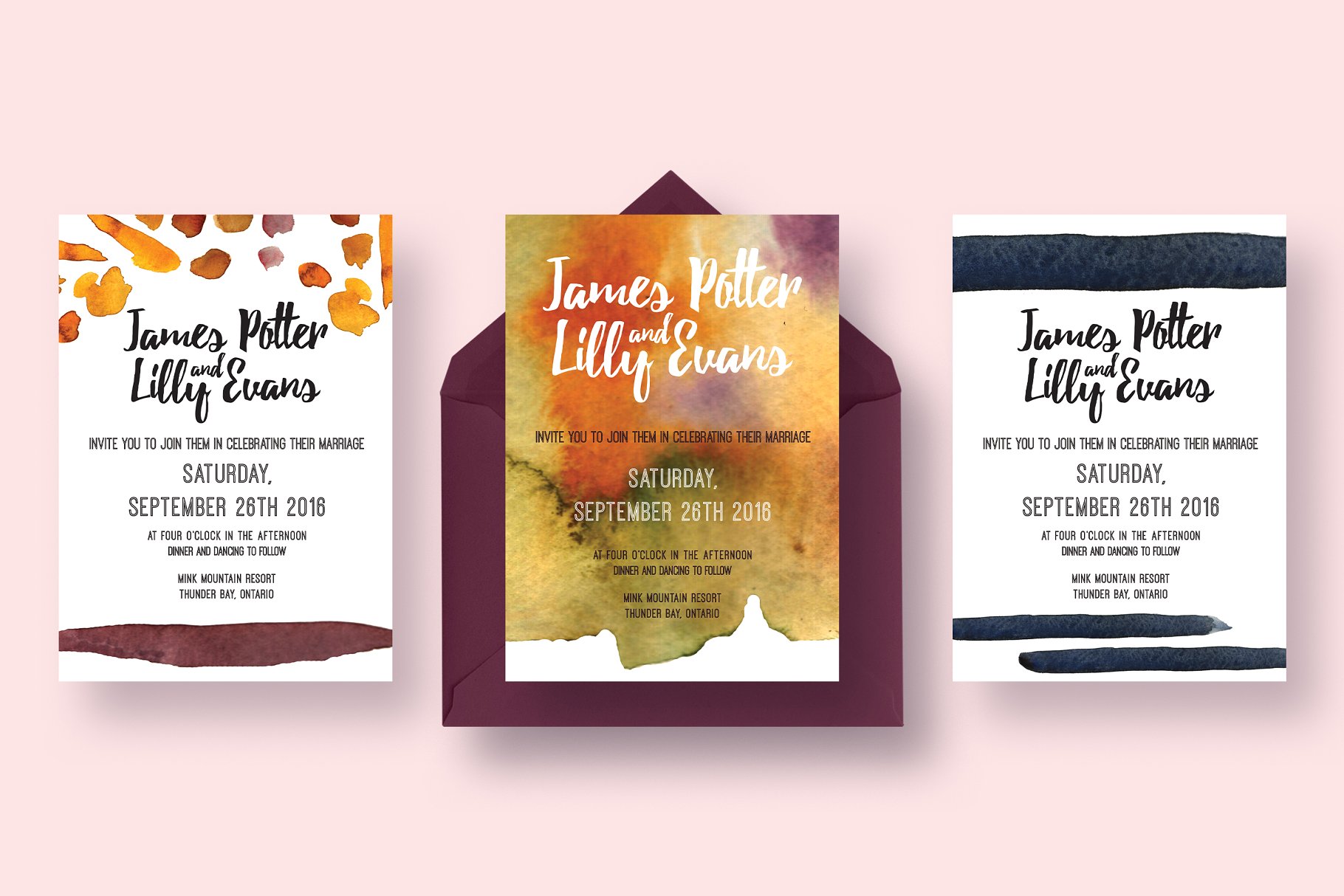 水彩纹理背景婚礼设计套件合集 Artsy Wedding Invitation Collection插图(4)