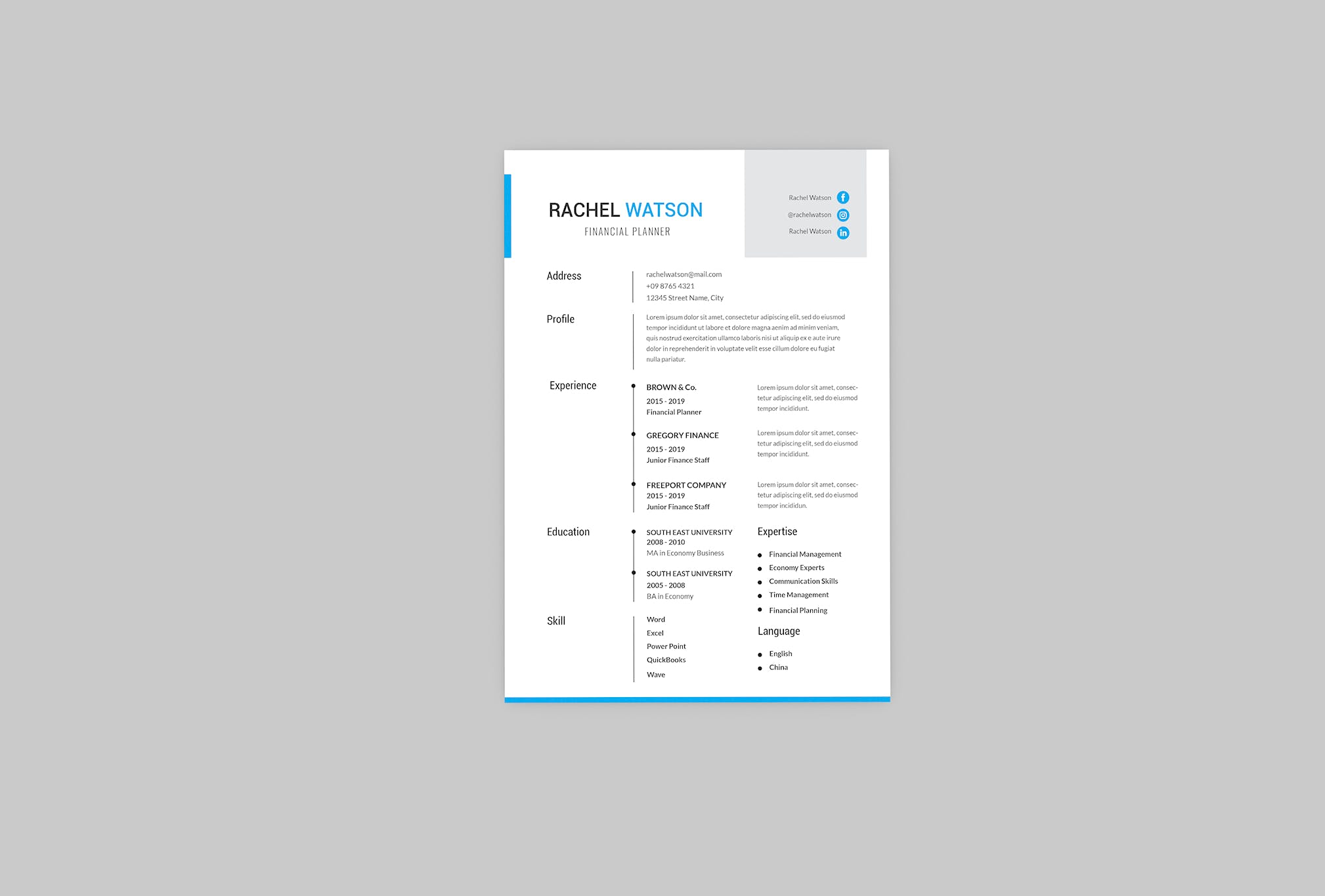 理财规划师个人简历表设计模板 Financial Planner Resume Designer插图(2)