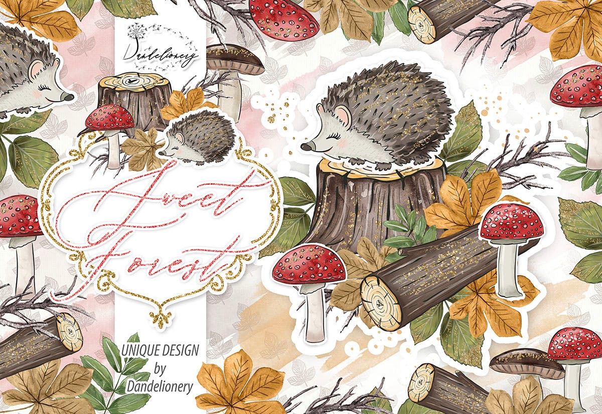 甜蜜森林手绘设计插画PNG素材 Sweet Forest design插图(1)