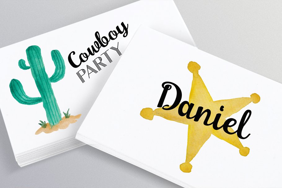 西部牛仔可爱风格水彩插画 Cowboy Party Watercolor Set插图(3)