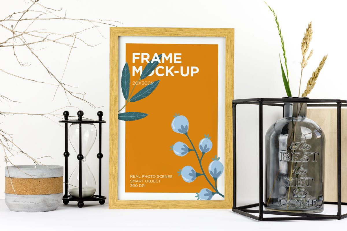 实木画框相框样机模板 Natural Wood Frame Mockup插图