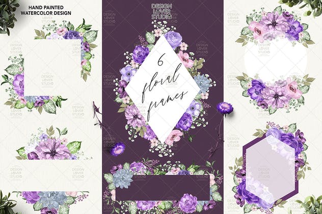 紫罗兰水彩花卉设计插画素材 Ultra violet watercolor design插图(3)