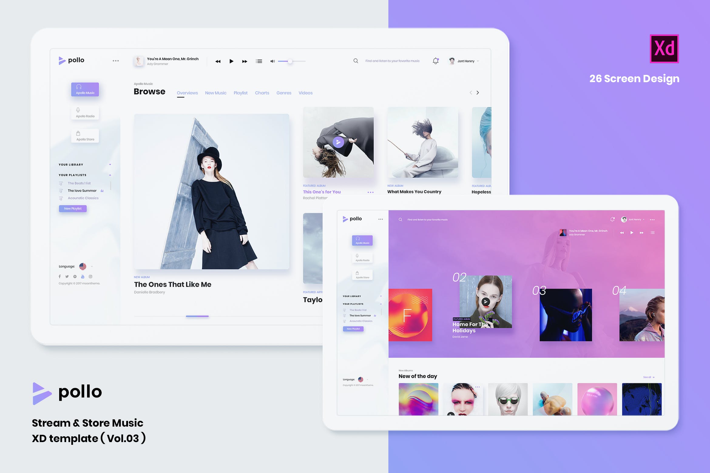 在线音乐网站平台UI界面设计XD模板 Stream & Store Music XD Template ( version 3.0 )插图