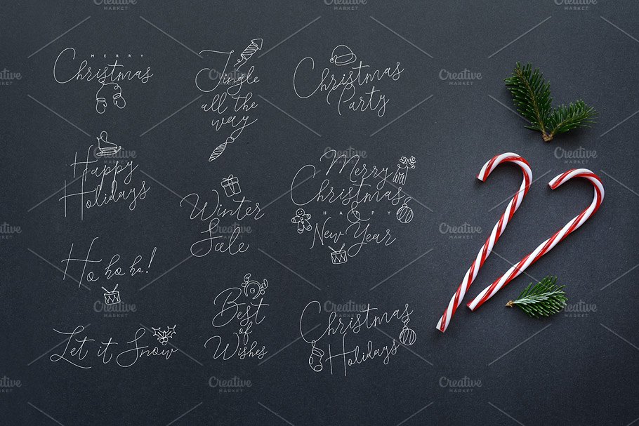 圣诞节节日主题设计插画素材合集 Christmas Holidays One Line插图(3)