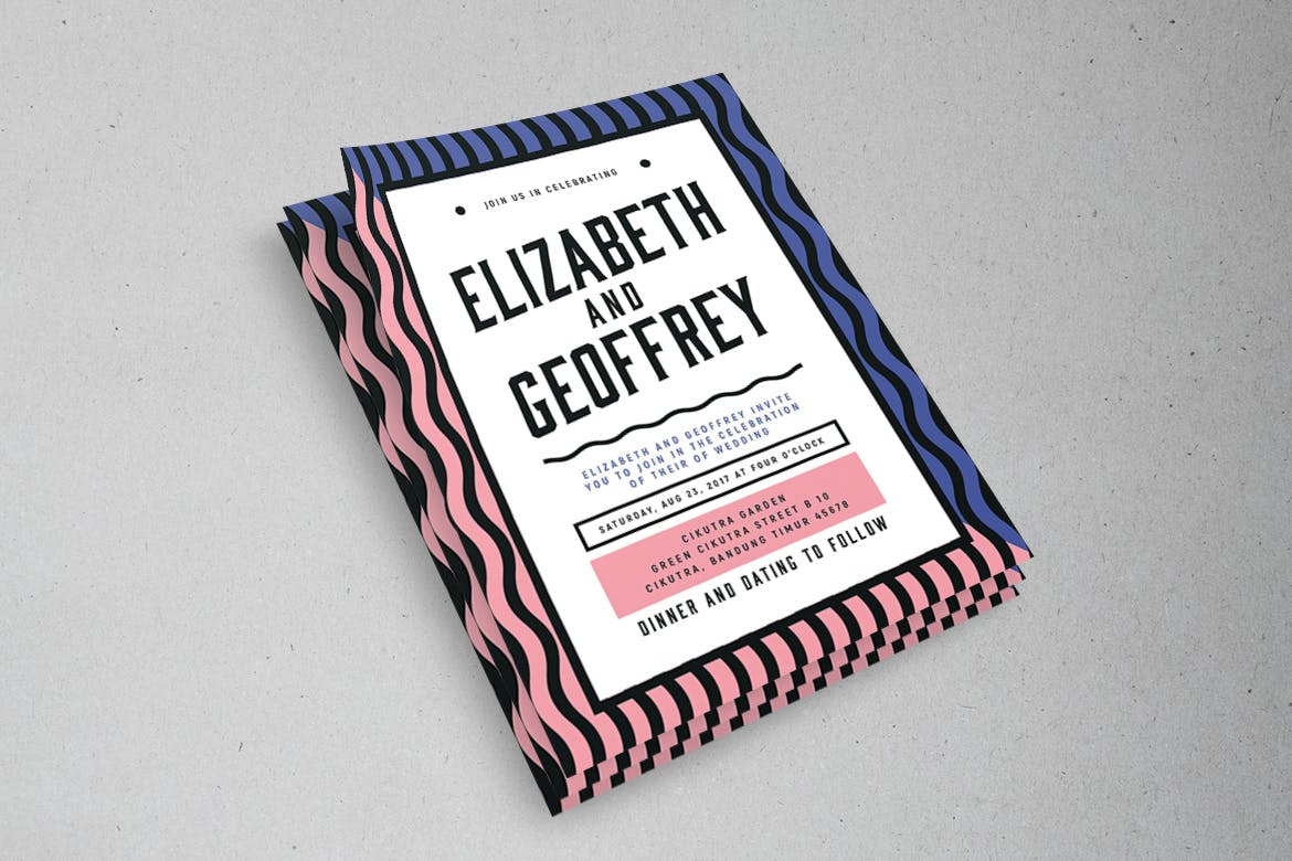 孟菲斯设计风格婚礼邀请函设计套装 Memphis Wedding Invitation Set插图(1)