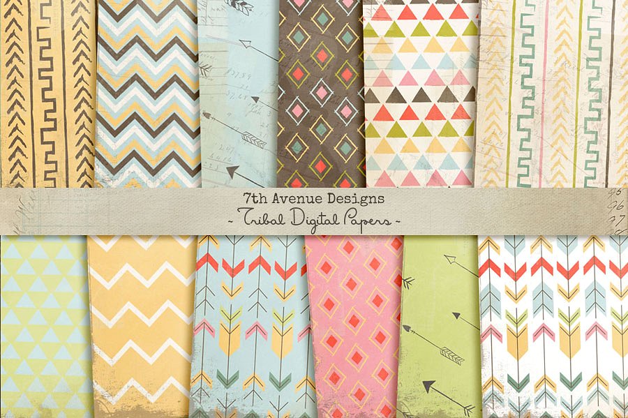 部落图案纸张纹理 Tribal Digital Papers插图