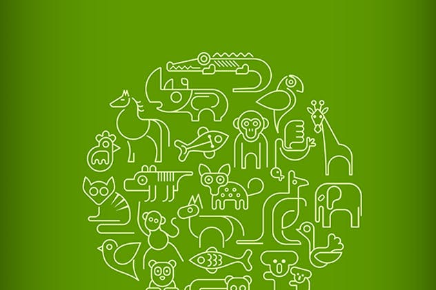 5个动物园动物圆形矢量插画素材 5 Zoo Animals Round vector illustrations插图(3)