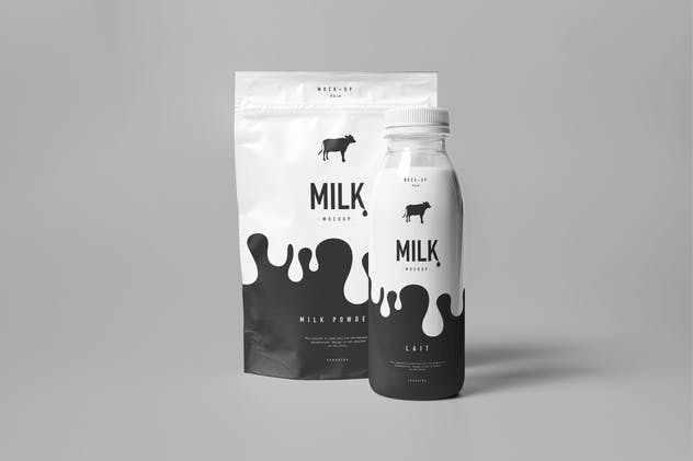 牛奶饮料奶制品包装样机模板 Milk Mock-up插图(2)
