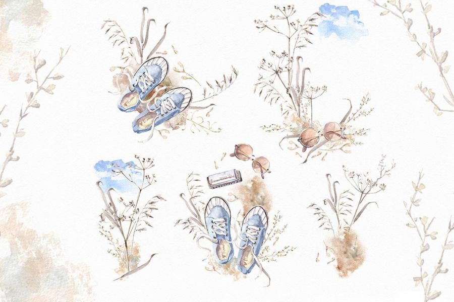 复古风格摄影水彩插画套装插图(4)