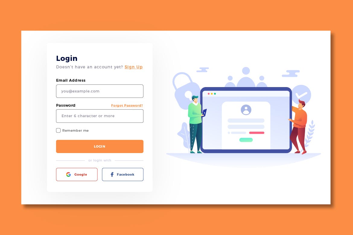 网站登录屏幕界面设计PSD模板v1 Login Page Screen Vol.1插图(1)