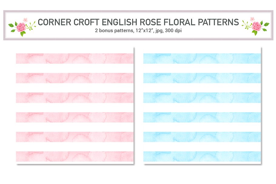 浪漫手绘水彩玫瑰花卉背景 Watercolor Pattern English Rose插图(4)