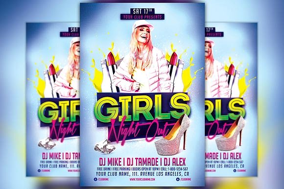 “女孩之夜”传单海报设计模板 Girls Night Out Flyer Template插图