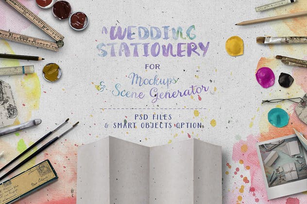 色彩斑斓古朴婚礼巨无霸场景样机模板 Wedding Stationery Hero Image插图(7)