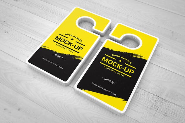 酒店房间门架标签样机模板 Door Hanger Mockups插图(1)