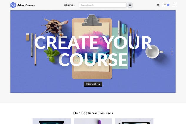 在线学习系统官网设计PSD模板 Adept Courses – Learning Management System PSD Kit插图(1)
