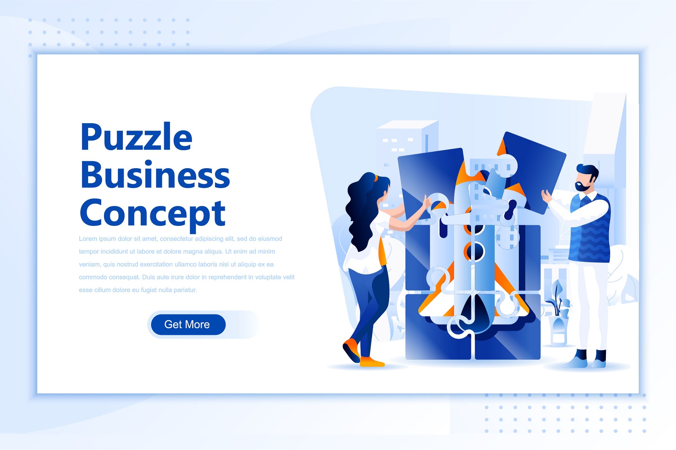 业务拼图网站设计概念插画设计素材 Puzzle Business Concept Flat Landing Page Header插图