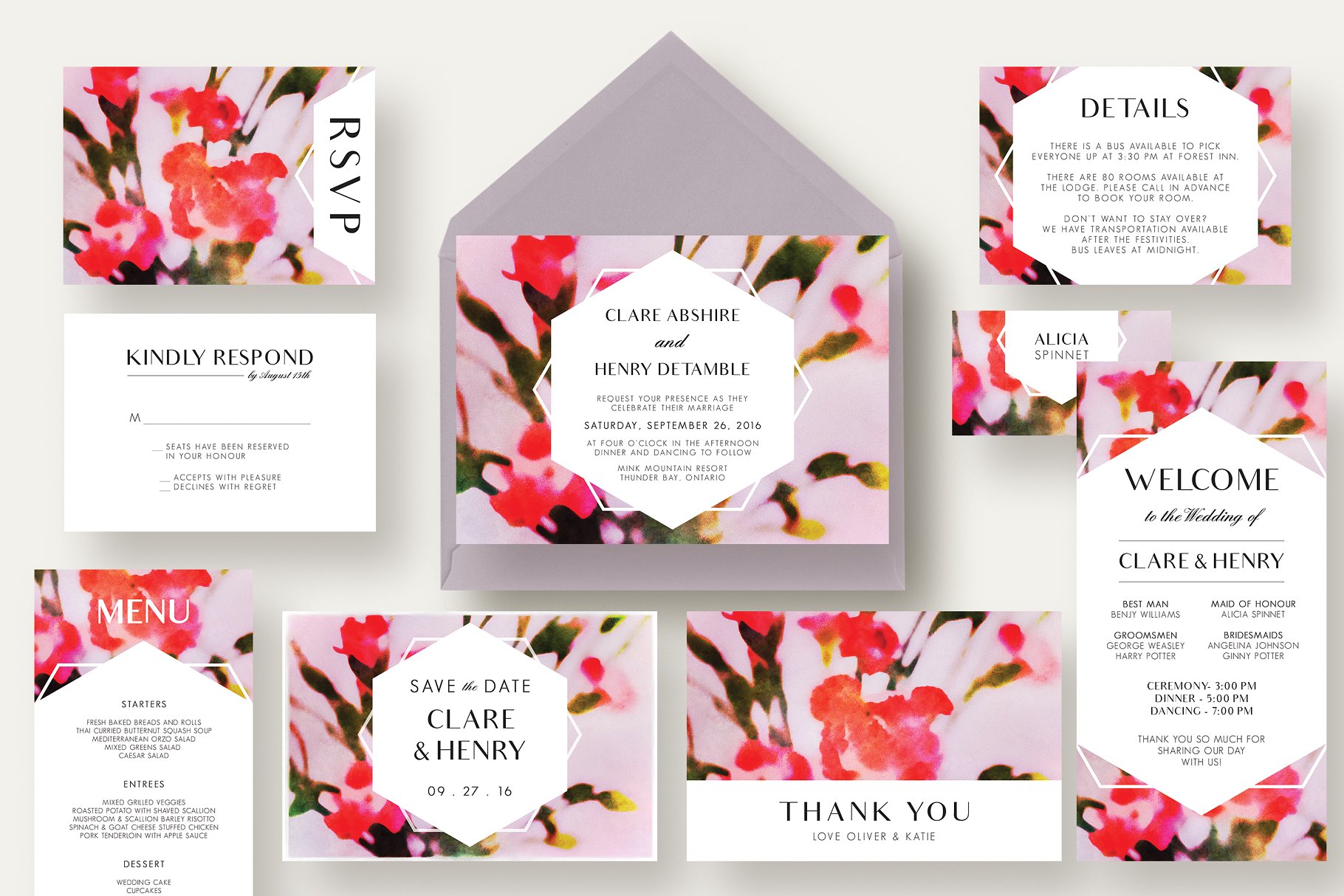 康乃馨婚礼邀请函设计套装 Carnation Flower Wedding Suite插图