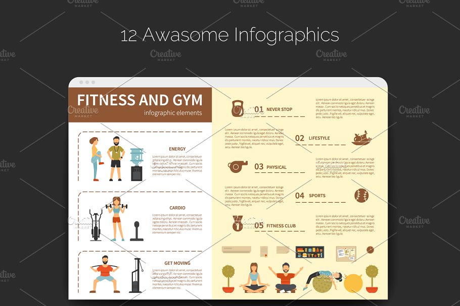 健身俱乐部扁平风概念图标合集 Fitness Flat Collection插图(2)