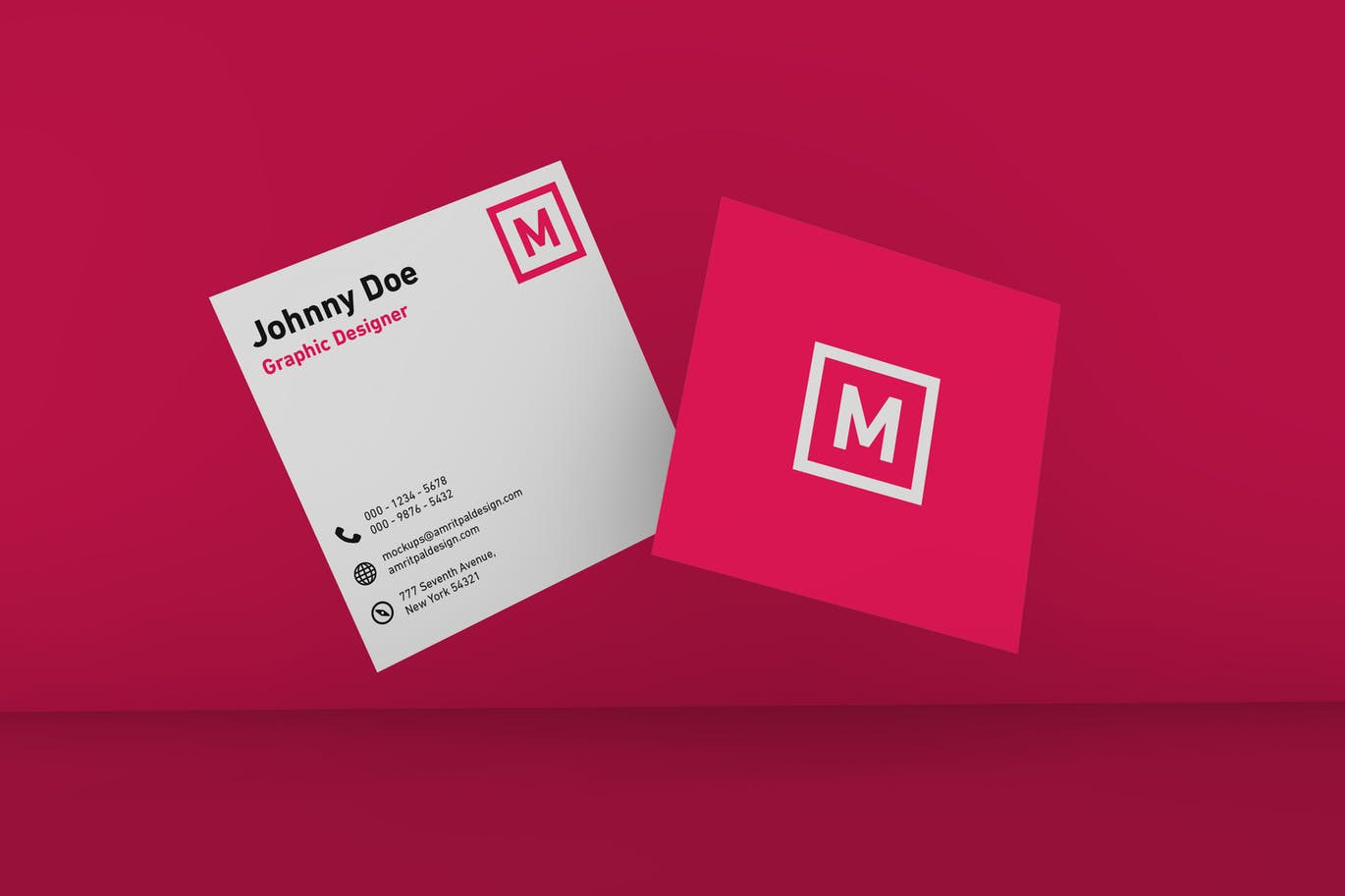 方形企业名片悬浮效果图样机模板 Floating Square Business Card Mockup插图