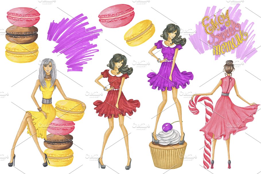 甜点甜心宝贝手绘剪贴画合集 Sweets Hand-painted clipart插图(2)