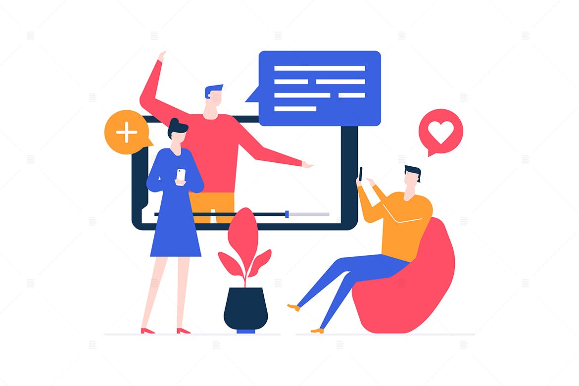 视频博客主题扁平设计风格矢量插画 Video blogger – flat design style illustration插图