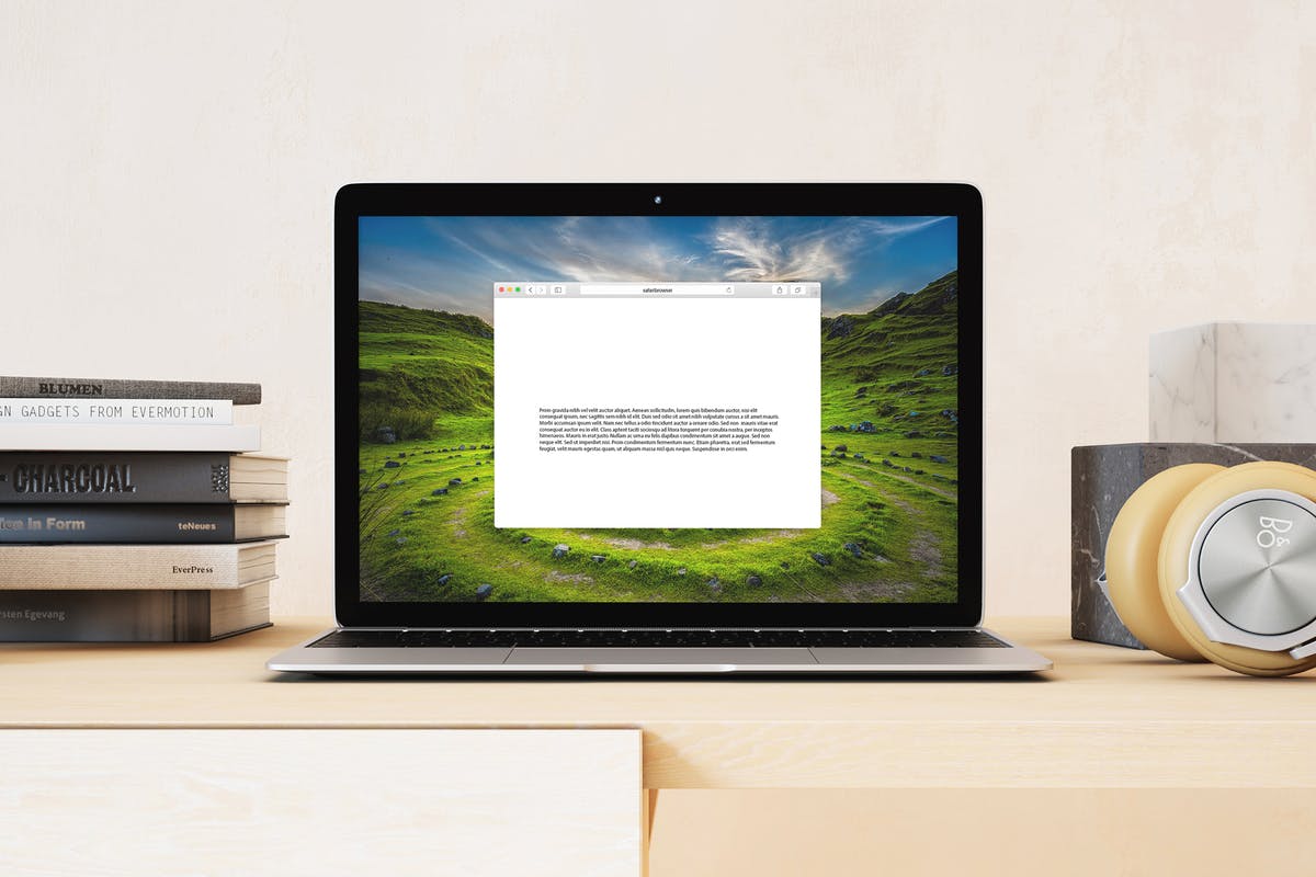 超级本笔记本电脑网页设计展示样机模板 Laptop Mock-up – Interior Set插图