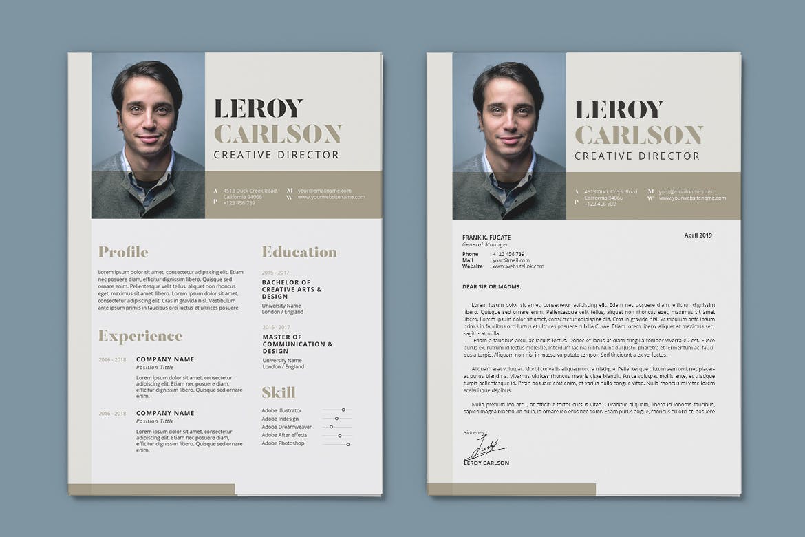 极简设计风格个人电子简历设计AI&PSD模板v13 Clean Minimalist CV Resume AI and PSD Flyer Vol.13插图(1)
