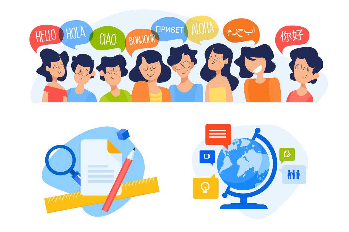 校园多语问候校园场景矢量插画素材 Education illustrations插图(1)