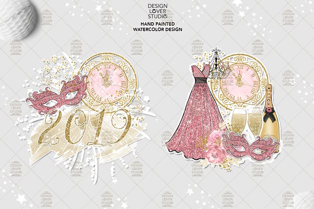 新年华丽闪亮设计元素剪贴画素材 Happy New Year design插图(3)