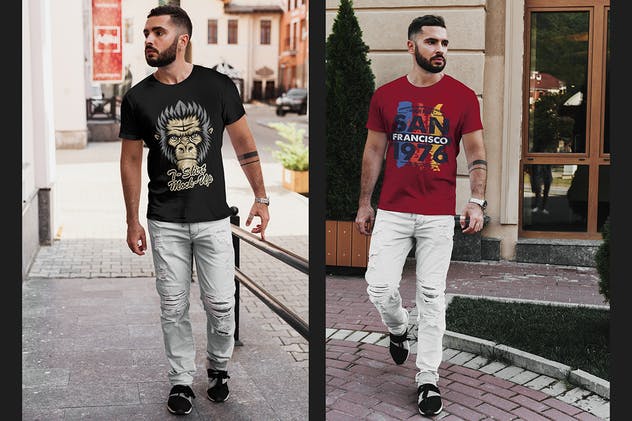时尚男模T恤服装样机 T-Shirt Mock-Up Stylish Men插图(3)