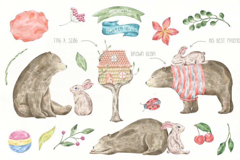 婴儿儿童主题水彩插画素材 Best Friends Watercolor Set Pro插图(3)