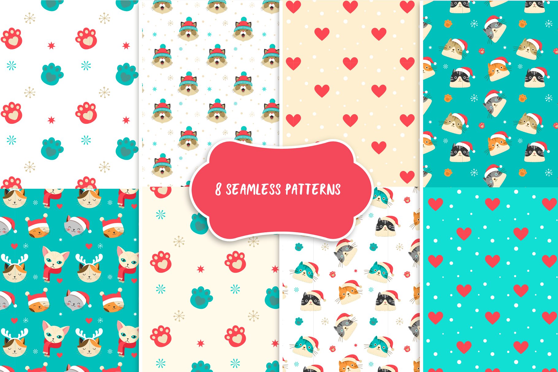 可爱的卡通圣诞猫系列手绘剪贴画 Cute Christmas Cats Bundle插图(4)