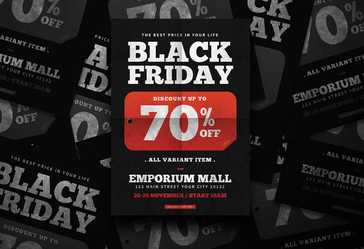 黒五购物狂欢节店铺年终大促海报传单设计模板 Black Friday Flyer插图(3)