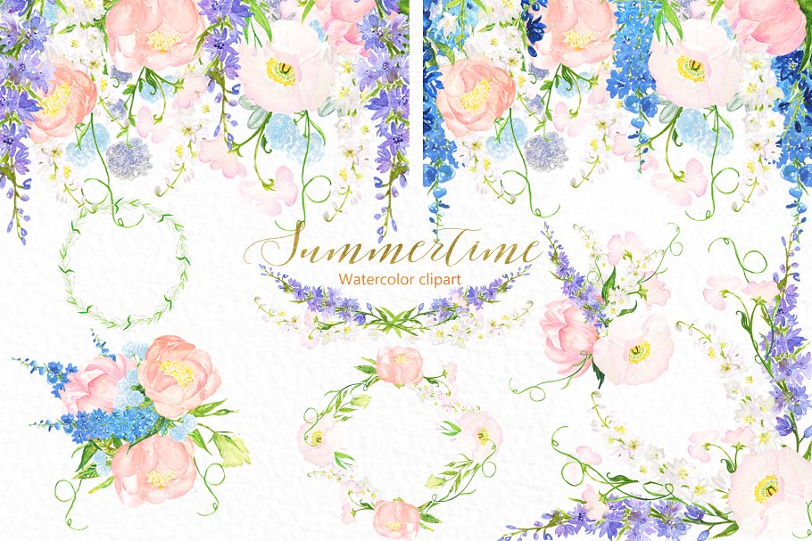 夏季嫩粉色水彩画插画 Summertime soft pink watercolor插图(2)