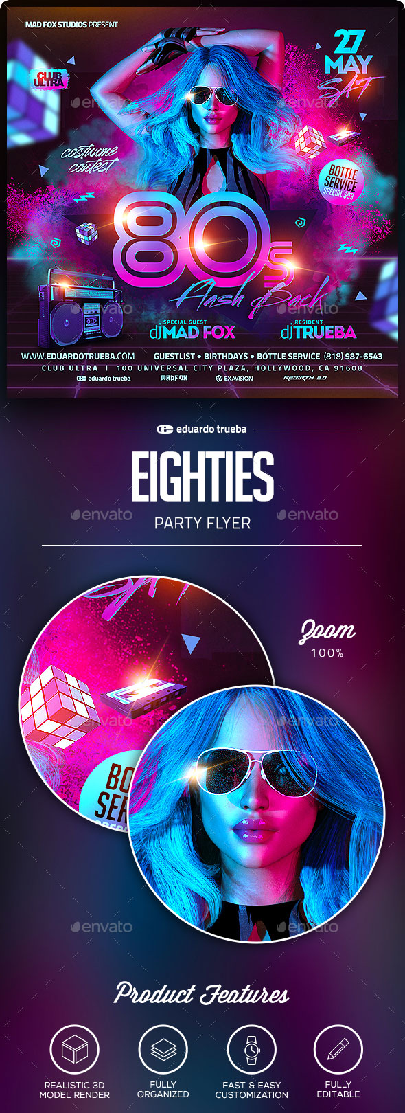 回到80年代派对海报模板下载 80’s Flash Back Party Flyer [psd]插图