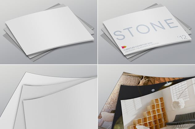 逼真横向规格宣传册企业画册样机 Realistic Landscape Brochure Mockups插图(2)