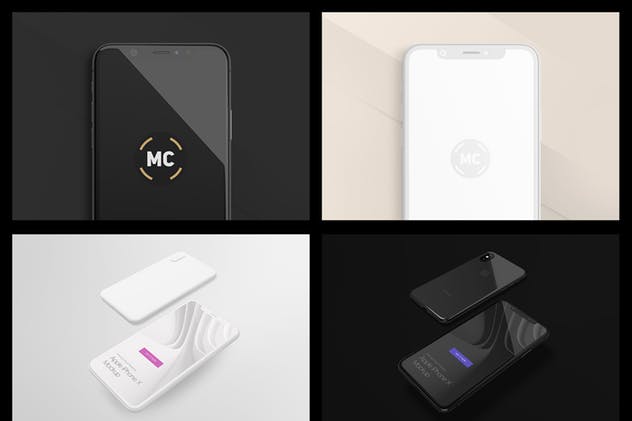 黑色iPhone X设备UI设计展示样机套装 iPhone X Mockup Set插图(3)