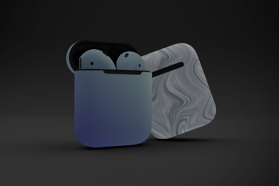 暗色背景AirPods无线耳机外观设计素材库精选样机v2 Dark AirPods Mockup V.2插图(5)