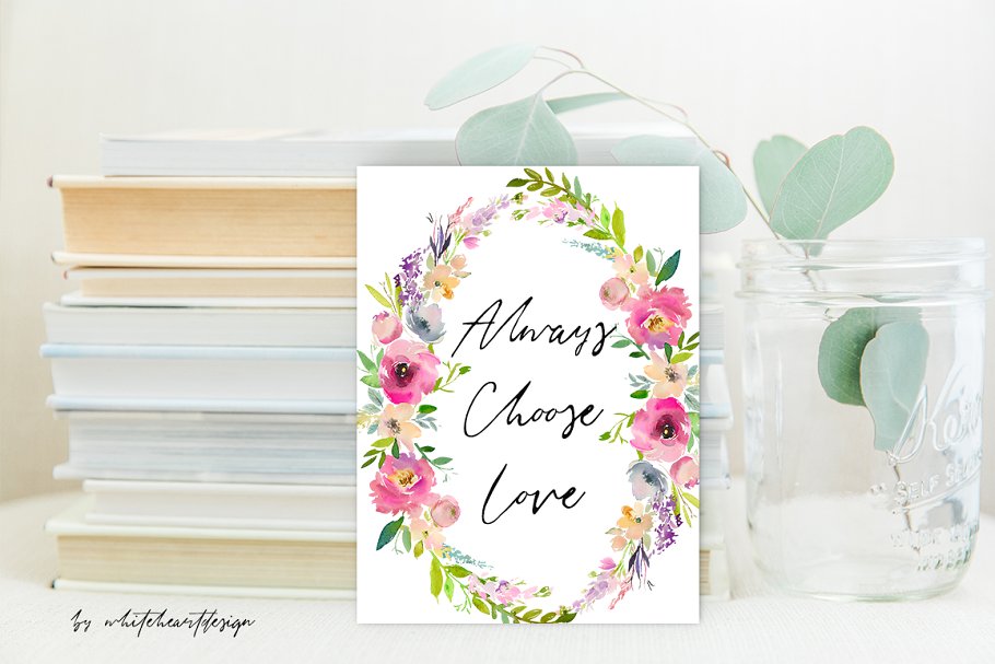 波希米亚式水粉花卉素材集 Boho Pastel Watercolor Flowers Set插图(4)
