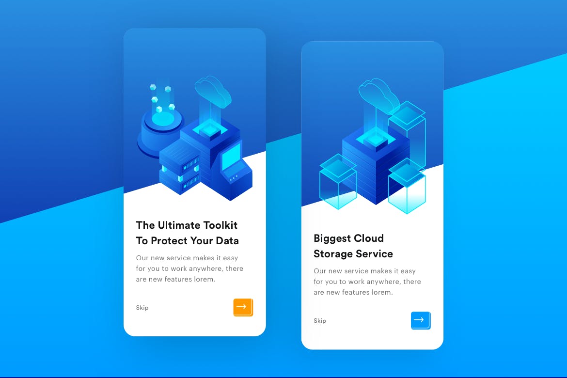 云存储服务APP引导页启动页设计模板 Cloud Storage Mobile Onboarding插图(1)