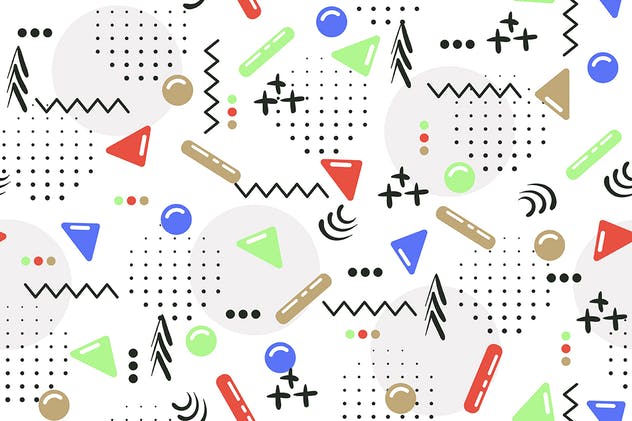 时尚潮流风格多彩图形无缝背景 Seamless Patterns of Pop Shapes Backgrounds插图(8)