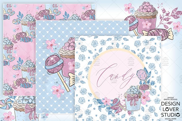 糖果女孩水彩花卉剪贴画合集 Candy Girl digital paper pack插图(4)