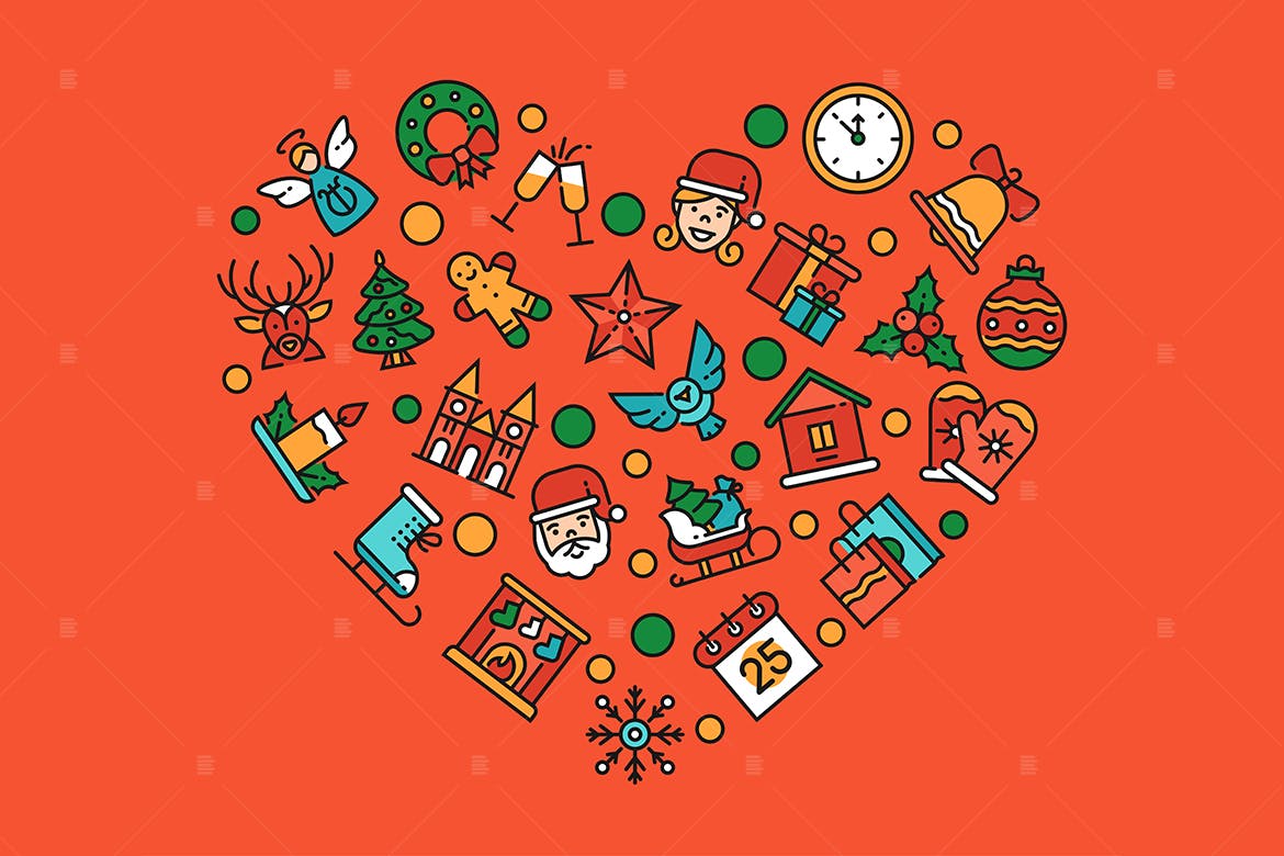 圣诞节符号图标组合心形矢量设计素材 Christmas accessories – linear illustration插图(1)