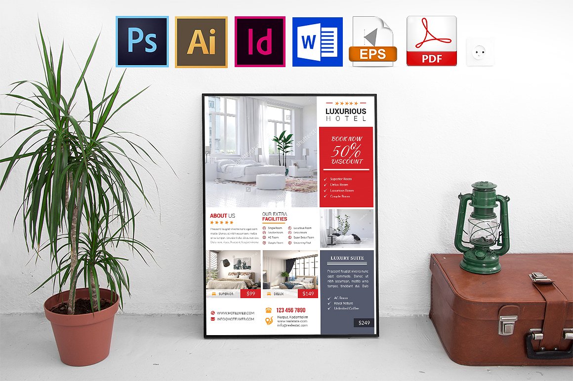 10款酒店宣传海报模板合辑下载 10 Hotel Poster Bundle [ai,psd,indd]插图(4)