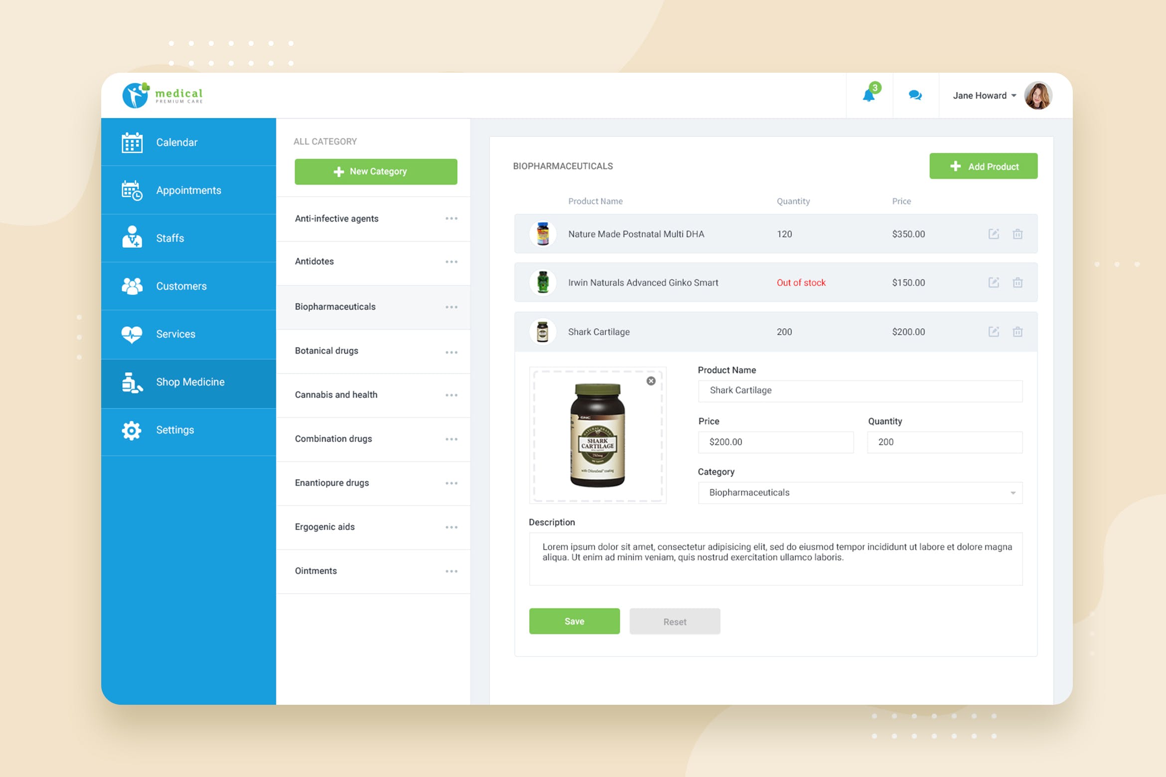互联网+医院CRM系统后台药物管理界面UI设计PSD模板 Shop Medicine – CRM booking Web-based UI design插图