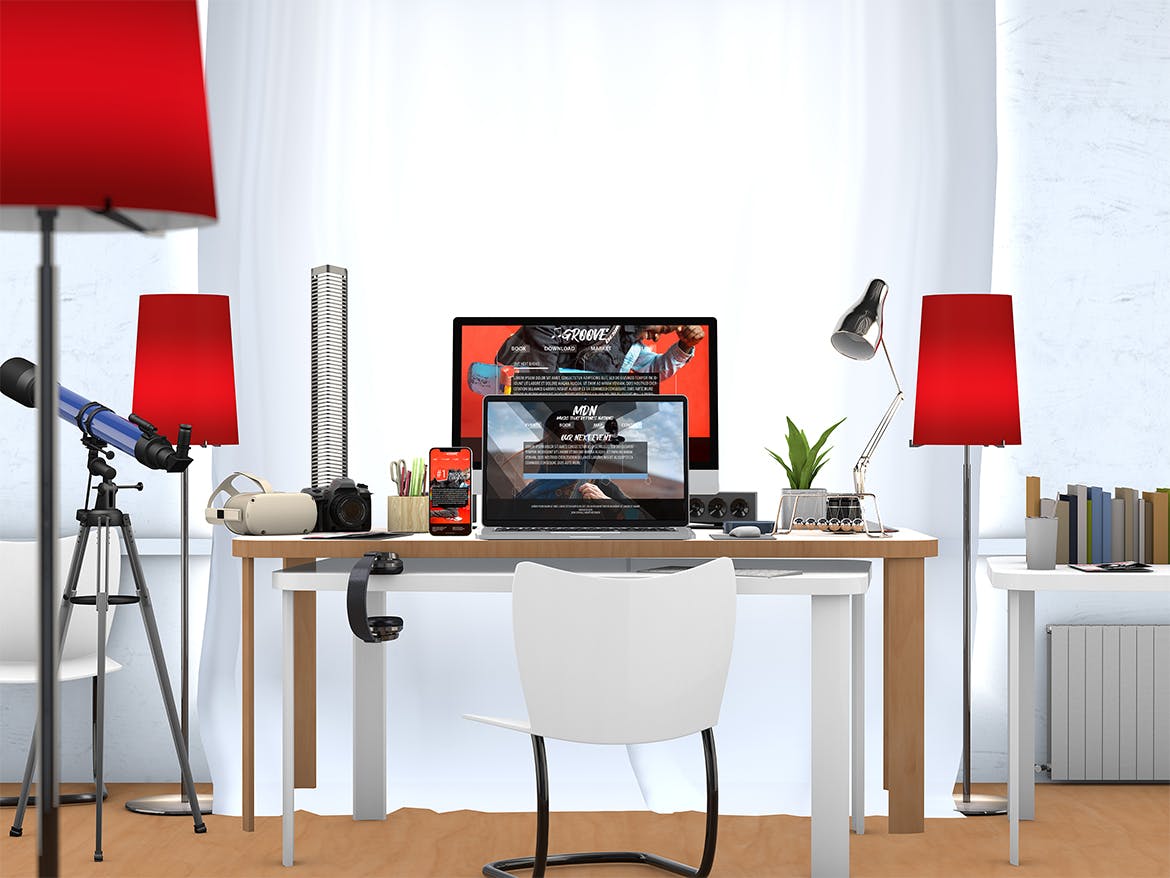 创意办公桌面响应式设计效果图预览样机素材库精选 Responsive Website PSD Mock-up Desk插图(1)