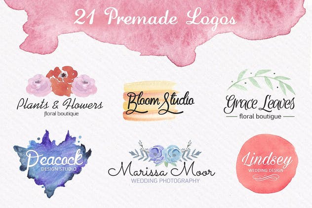 水彩插画/Logo设计素材包 Watercolor Logo Bundle. DIY插图(1)