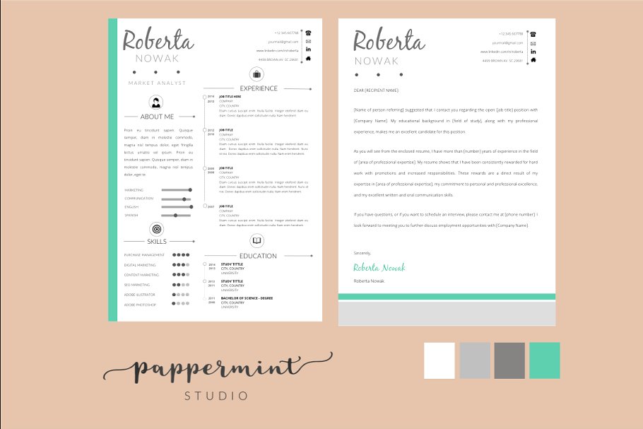 现代简约风个人电子简历模板/介绍信模板 Resume Template + Cover Letter WORD插图(2)